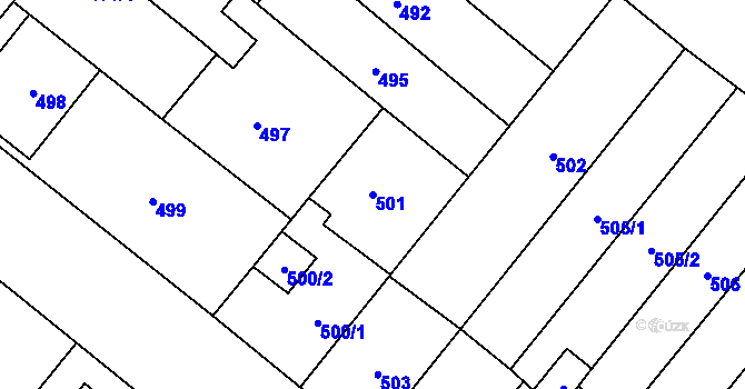 Parcela st. 501 v KÚ Vyškov, Katastrální mapa