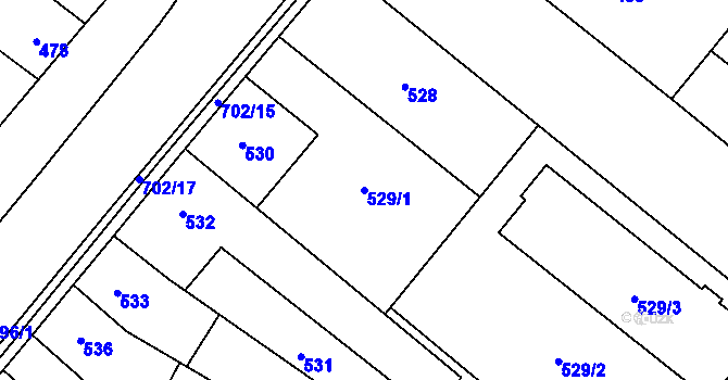 Parcela st. 529/1 v KÚ Vyškov, Katastrální mapa