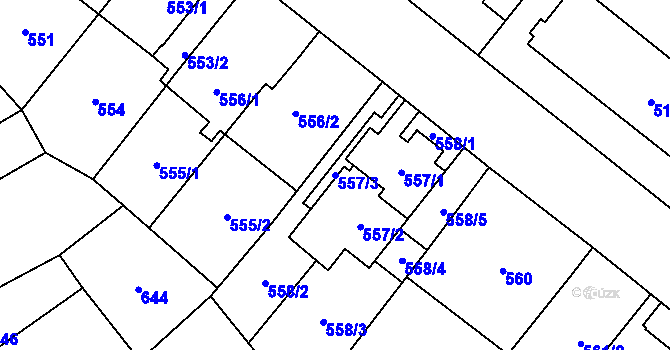 Parcela st. 557/3 v KÚ Vyškov, Katastrální mapa