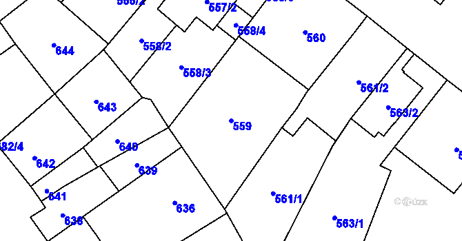 Parcela st. 559 v KÚ Vyškov, Katastrální mapa
