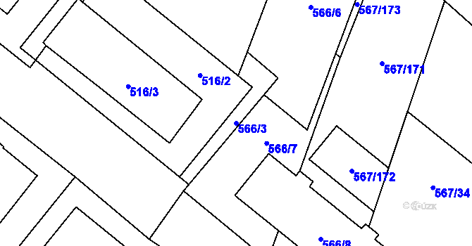 Parcela st. 566/3 v KÚ Vyškov, Katastrální mapa