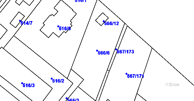 Parcela st. 566/6 v KÚ Vyškov, Katastrální mapa