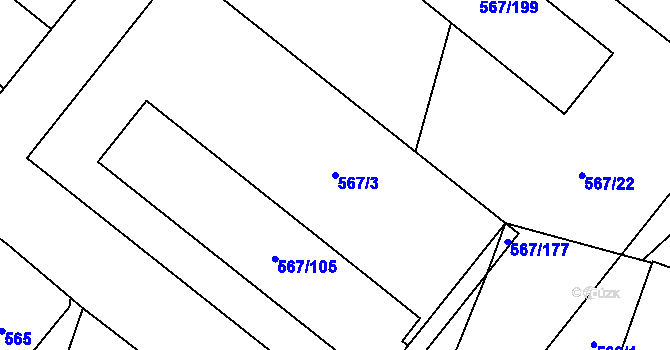 Parcela st. 567/3 v KÚ Vyškov, Katastrální mapa