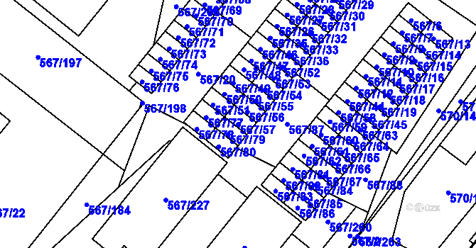 Parcela st. 567/57 v KÚ Vyškov, Katastrální mapa