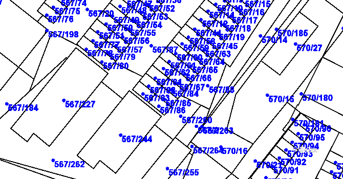 Parcela st. 567/84 v KÚ Vyškov, Katastrální mapa