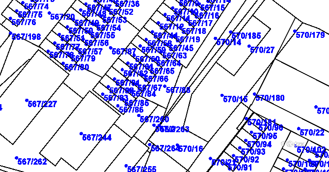 Parcela st. 567/88 v KÚ Vyškov, Katastrální mapa