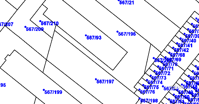 Parcela st. 567/94 v KÚ Vyškov, Katastrální mapa