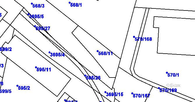 Parcela st. 568/11 v KÚ Vyškov, Katastrální mapa
