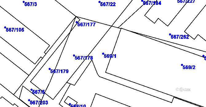 Parcela st. 569/1 v KÚ Vyškov, Katastrální mapa