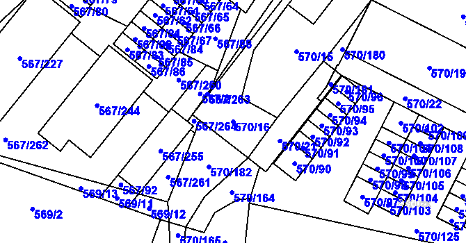Parcela st. 570/16 v KÚ Vyškov, Katastrální mapa