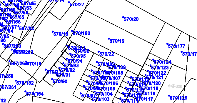 Parcela st. 570/22 v KÚ Vyškov, Katastrální mapa