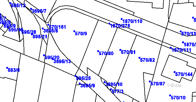 Parcela st. 570/80 v KÚ Vyškov, Katastrální mapa