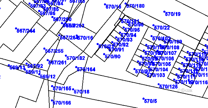 Parcela st. 570/90 v KÚ Vyškov, Katastrální mapa