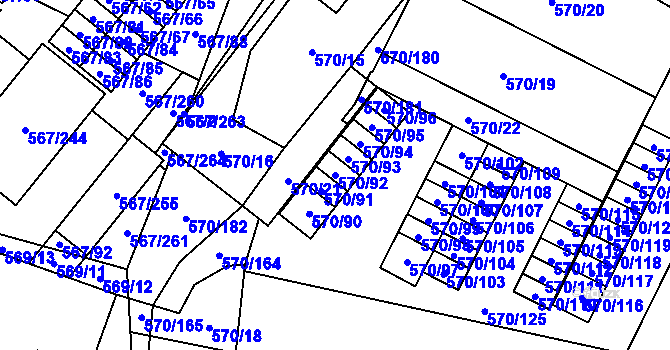 Parcela st. 570/92 v KÚ Vyškov, Katastrální mapa