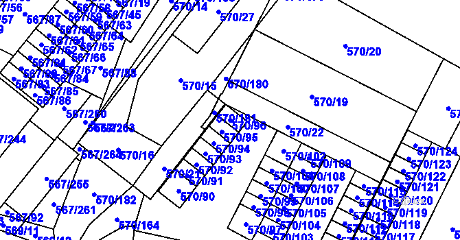 Parcela st. 570/96 v KÚ Vyškov, Katastrální mapa