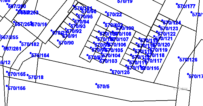 Parcela st. 570/104 v KÚ Vyškov, Katastrální mapa