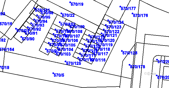 Parcela st. 570/113 v KÚ Vyškov, Katastrální mapa