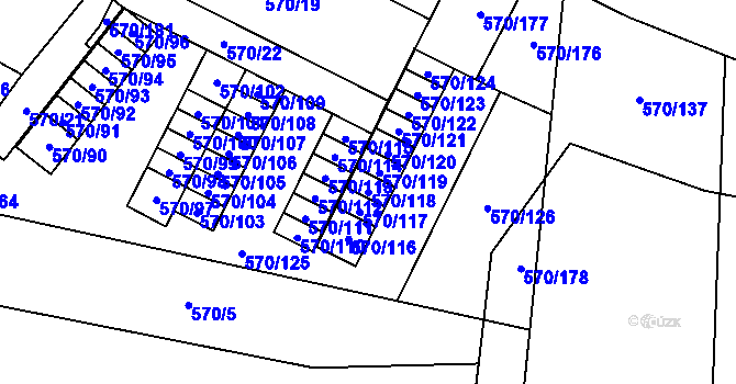 Parcela st. 570/118 v KÚ Vyškov, Katastrální mapa