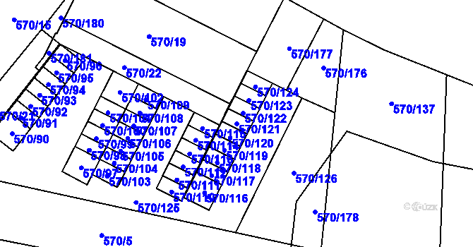 Parcela st. 570/121 v KÚ Vyškov, Katastrální mapa