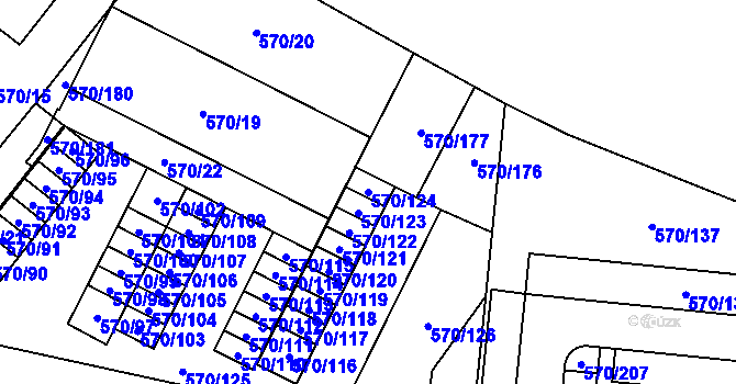 Parcela st. 570/124 v KÚ Vyškov, Katastrální mapa
