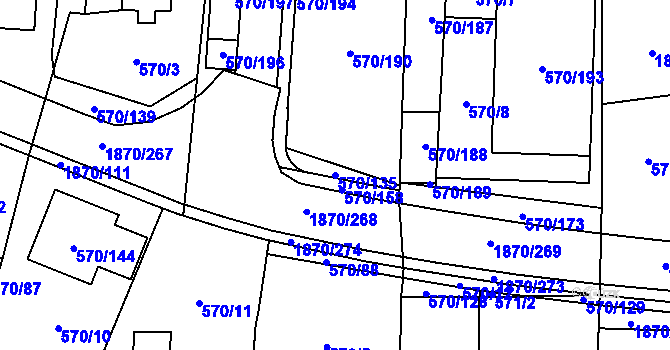 Parcela st. 570/135 v KÚ Vyškov, Katastrální mapa