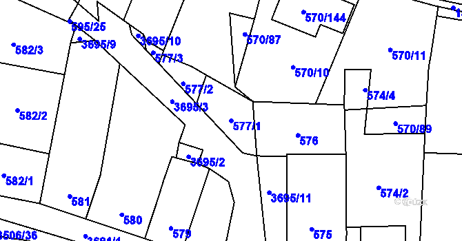 Parcela st. 577/1 v KÚ Vyškov, Katastrální mapa