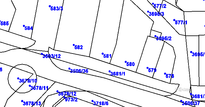 Parcela st. 581 v KÚ Vyškov, Katastrální mapa