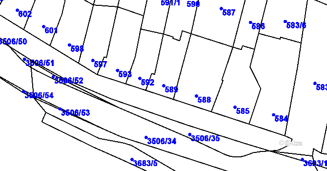 Parcela st. 589 v KÚ Vyškov, Katastrální mapa