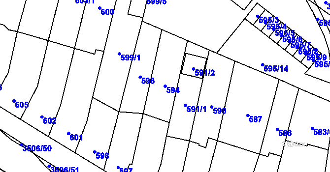 Parcela st. 594 v KÚ Vyškov, Katastrální mapa
