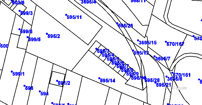 Parcela st. 595/4 v KÚ Vyškov, Katastrální mapa