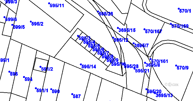 Parcela st. 595/7 v KÚ Vyškov, Katastrální mapa
