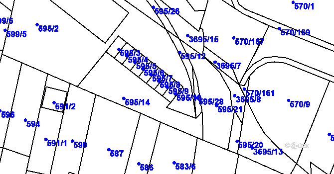 Parcela st. 595/9 v KÚ Vyškov, Katastrální mapa