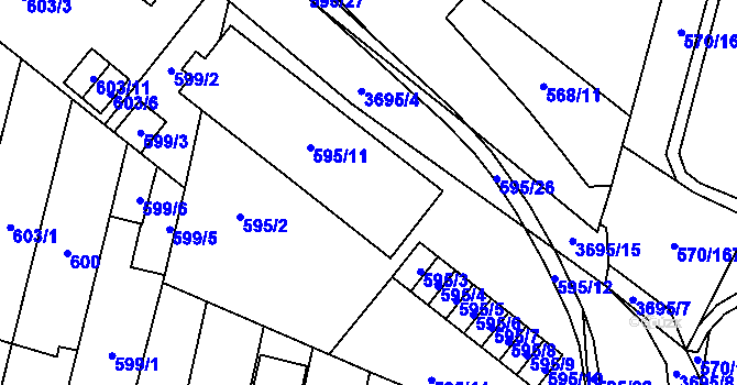 Parcela st. 595/13 v KÚ Vyškov, Katastrální mapa