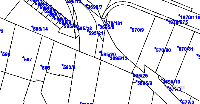 Parcela st. 595/20 v KÚ Vyškov, Katastrální mapa