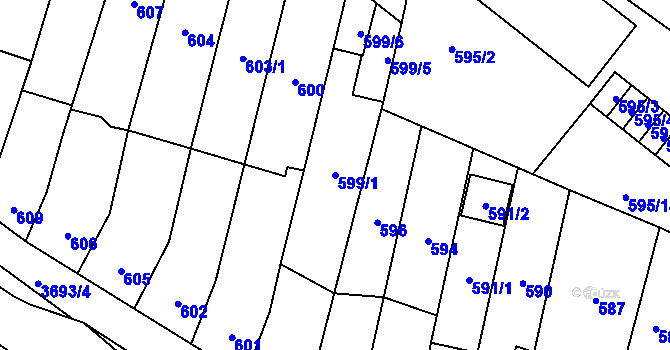 Parcela st. 599/1 v KÚ Vyškov, Katastrální mapa
