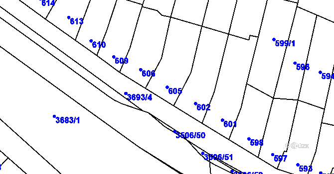 Parcela st. 605 v KÚ Vyškov, Katastrální mapa