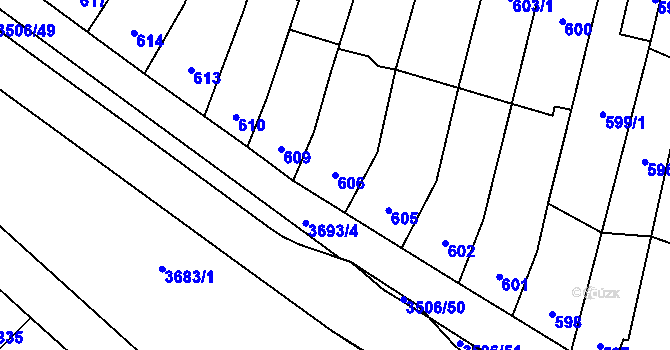 Parcela st. 606 v KÚ Vyškov, Katastrální mapa