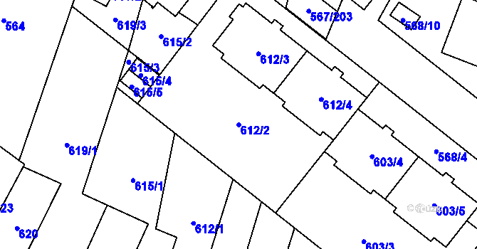 Parcela st. 612/2 v KÚ Vyškov, Katastrální mapa