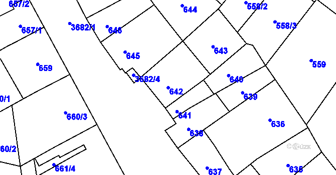 Parcela st. 642 v KÚ Vyškov, Katastrální mapa