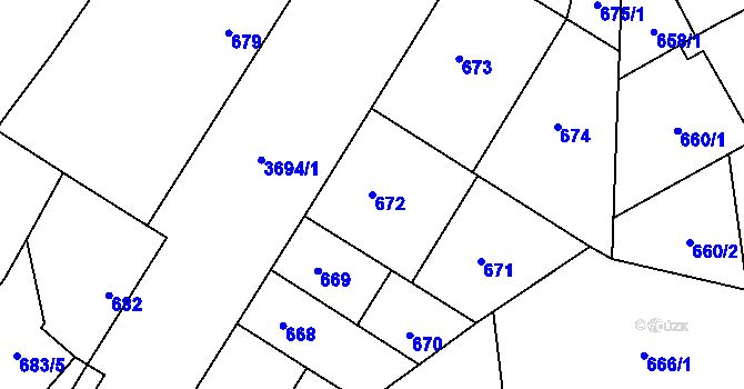 Parcela st. 672 v KÚ Vyškov, Katastrální mapa