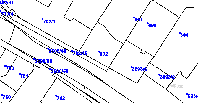 Parcela st. 692 v KÚ Vyškov, Katastrální mapa