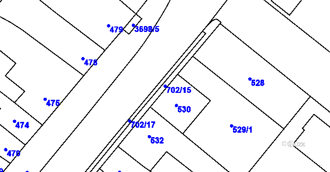 Parcela st. 702/15 v KÚ Vyškov, Katastrální mapa