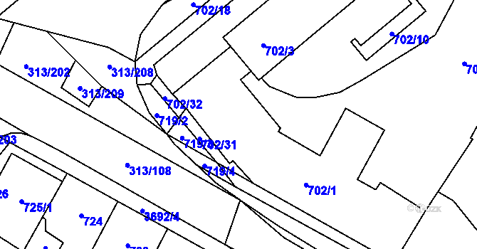 Parcela st. 719/1 v KÚ Vyškov, Katastrální mapa