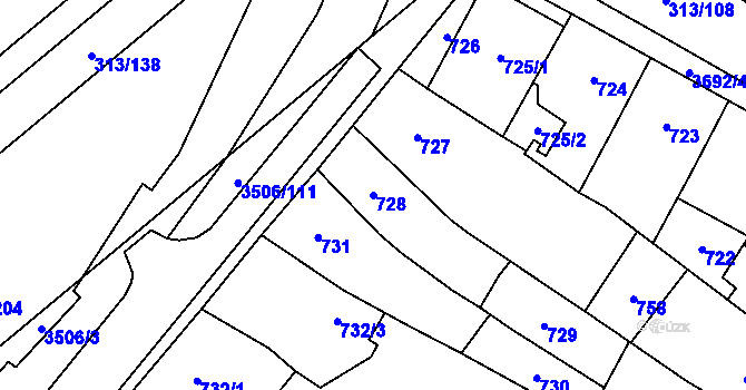 Parcela st. 728 v KÚ Vyškov, Katastrální mapa