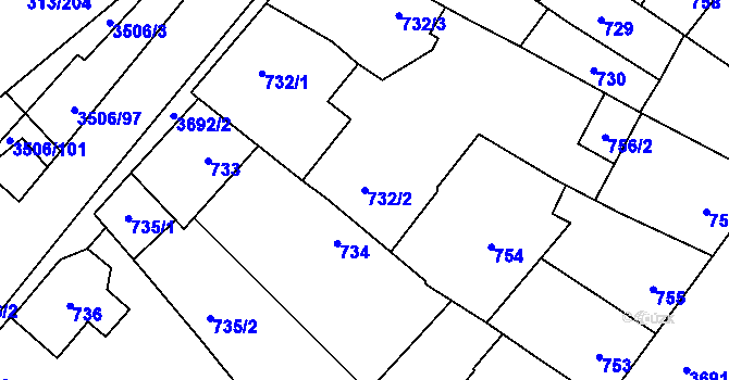 Parcela st. 732/2 v KÚ Vyškov, Katastrální mapa