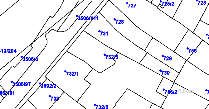 Parcela st. 732/3 v KÚ Vyškov, Katastrální mapa