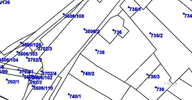 Parcela st. 738 v KÚ Vyškov, Katastrální mapa