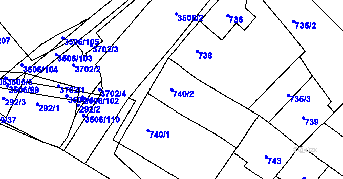 Parcela st. 740/2 v KÚ Vyškov, Katastrální mapa
