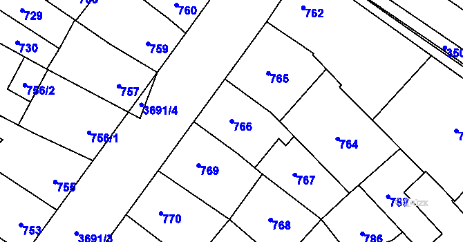 Parcela st. 766 v KÚ Vyškov, Katastrální mapa
