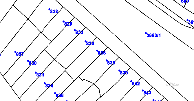 Parcela st. 835 v KÚ Vyškov, Katastrální mapa